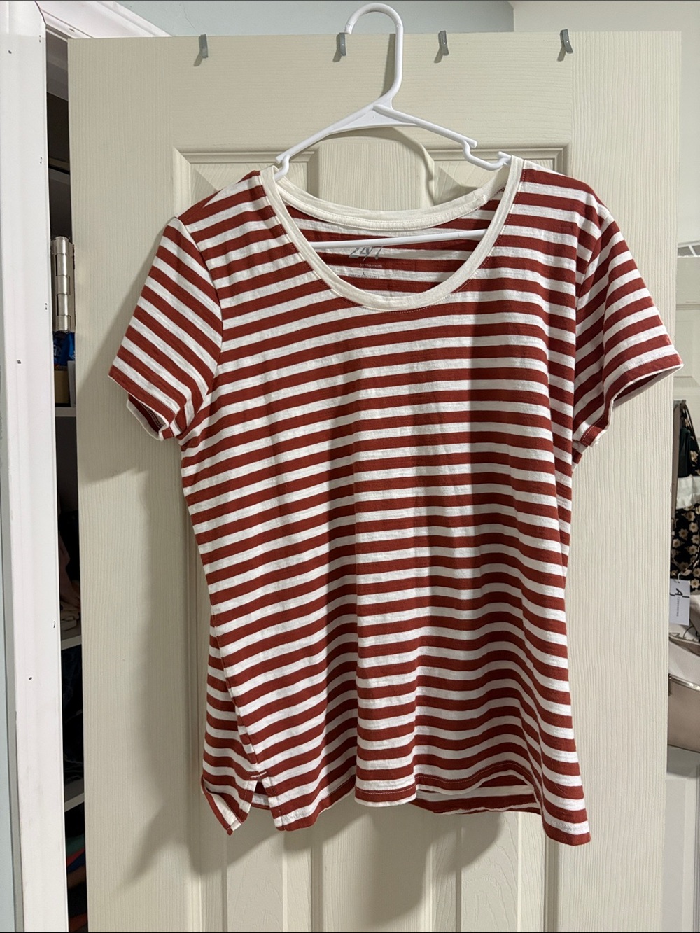 Maurices Rust and White Striped Short-Sleeve Tee